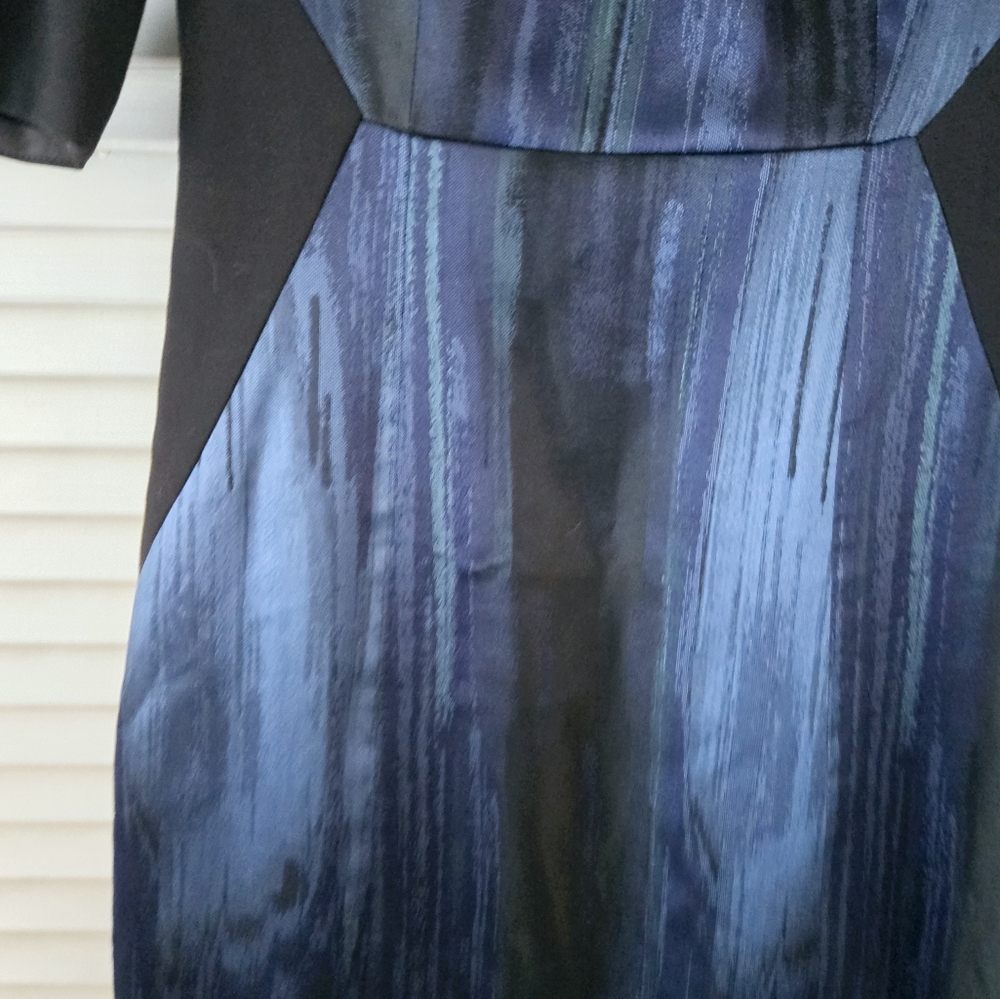 Elie Tahari Blue Metallic Watercolor Sheath Dress Size 0 - Picture 7 of 10